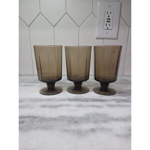 Seneca Smokey Brown Footed Tumblers, Pedestal Drinking Glasses, Vintage Set Of 3